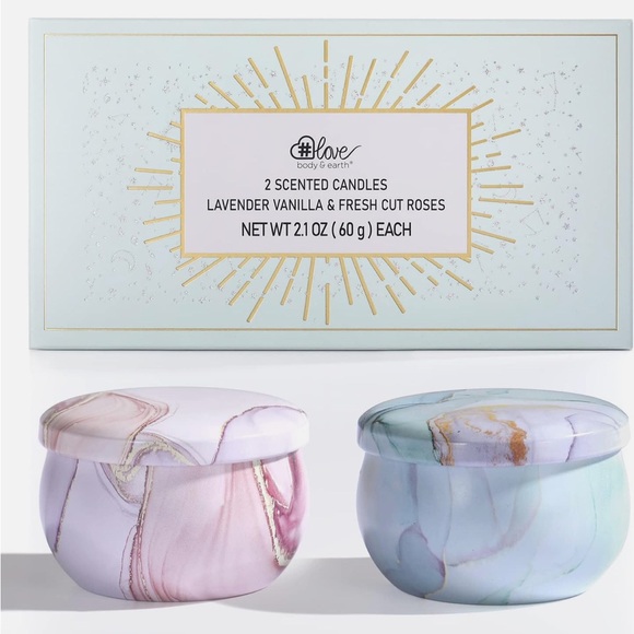 2-Pack Soy Candles Gift Set - Lavender, Vanilla, Rose Scents in Portable Tin Jar - Picture 2 of 4